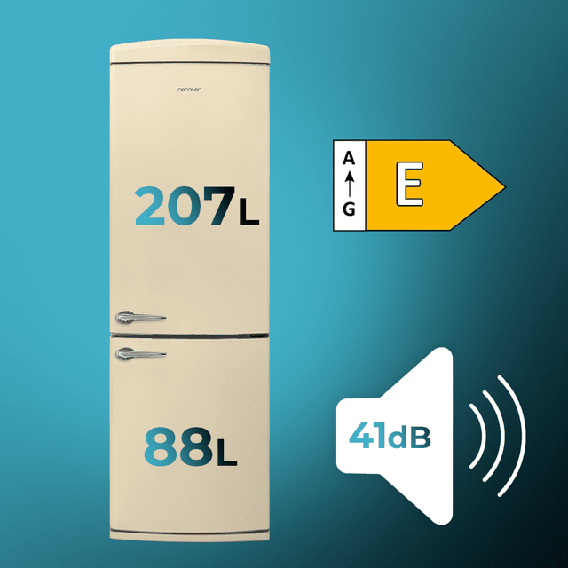 Cecotec Bolero CoolMarket Combi Origin 294+ Beige E Frigorífico retro combi beige 190cm de alto y 60 de ancho capacidad 294L Total No Frost clase energética E Multi Cooling Ultra Fresh Convertible Box Multi Air Flow Fast Freez Últimos 2 días