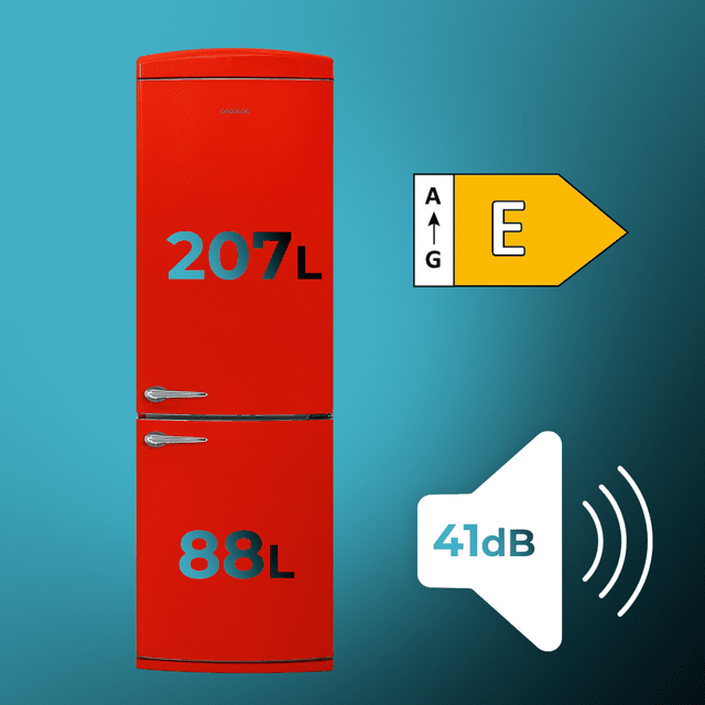 Cecotec Bolero CoolMarket Combi Origin 294+ Red E Frigorífico retro combi rojo 190cm de alto y 60 de ancho capacidad 294L Total No Frost clase energética E Multi Cooling Ultra Fresh Convertible Box Multi Air Flow Fast Freezing Último día
