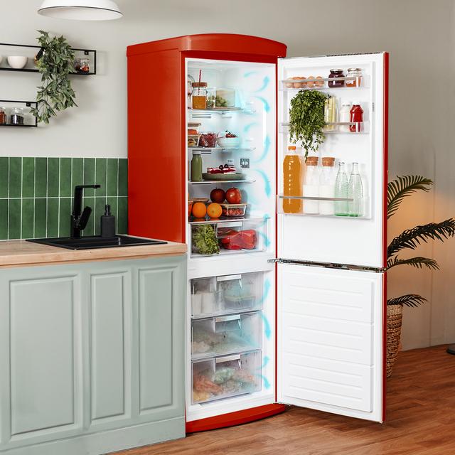 Cecotec Bolero CoolMarket Combi Origin 294 Red E Frigorífico Retro de 294 L de capacidad 190cm de alto y 60 de ancho clase E Total No Frost Multi Cooling Ultra Fresh Convertible Box Multi Air Flow Fast Freezing Modo Eco Botelle Precio de fábrica
