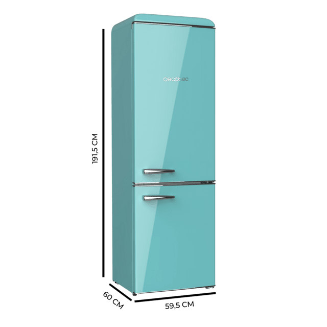 Cecotec Bolero CoolMarket Combi Origin 300 Green E Frigorífico retro con capacidad de 300L clase E Luz interior Crisper Box control de temperatura tirador cromado y bandejas de cristal. Frigorífico retro combi  Oferta especial de fábrica