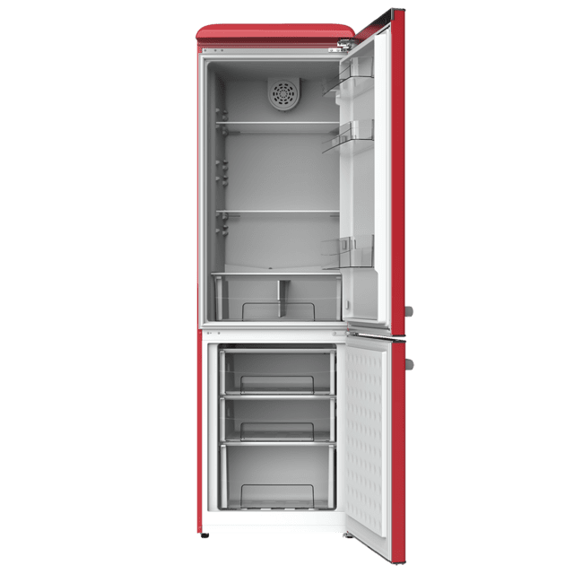 Cecotec Bolero CoolMarket Combi Origin 300 Red E Frigorífico retro con capacidad de 300L clase E Luz interior Crisper Box control de temperatura tirador cromado y bandejas de cristal. Frigorífico retro combi Promoción trimestral