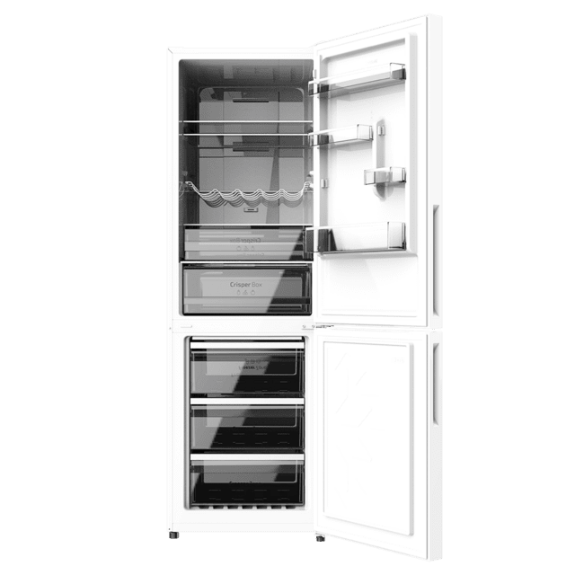 Cecotec Bolero CoolMarket Combi 322 Glass White E Frigorífico con congelador de cristal blanco con 322 litros de capacidad 185 cm de alto 60 cm ancho y clase energética E. Con sistema Multi Air Flow Total No Frost y 2 cajones Liquidación