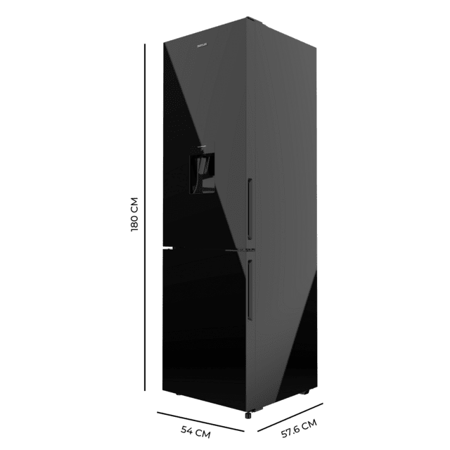 Cecotec Bolero CoolMarket Combi 250 WD Black Glass D Frigorífico combi cristal negro 180cm de alto y 55 cm de ancho con 250 litros de capacidad compresor Inverter Plus Total No Frost dispensador de agua clase energética D y co Tienda de fábrica