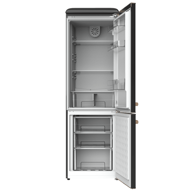 Cecotec Bolero CoolMarket Combi Origin 300 Black E Frigorífico retro combi con capacidad de 300L clase E Luz interior Crisper Box control de temperatura tirador cromado y bandejas de cristal. Frigorífico combi retro / vintage Precios de Black Friday