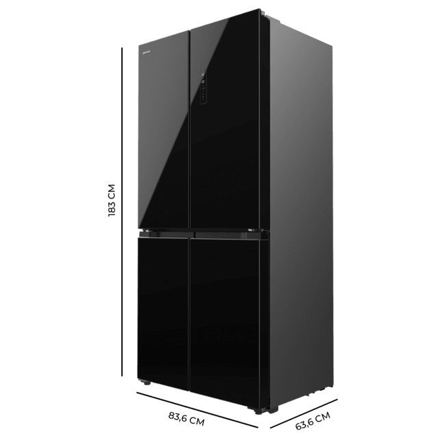 Cecotec Bolero CoolMarket 4D 436 Black Glass E Frigorífico 4 puertas cristal negro 183cm alto y 83 6cm ancho capacidad 436L compresor Inverter Plus Total No Frost Alarma de puerta abierta clase energética E. Además cuenta con Descuentos del mes