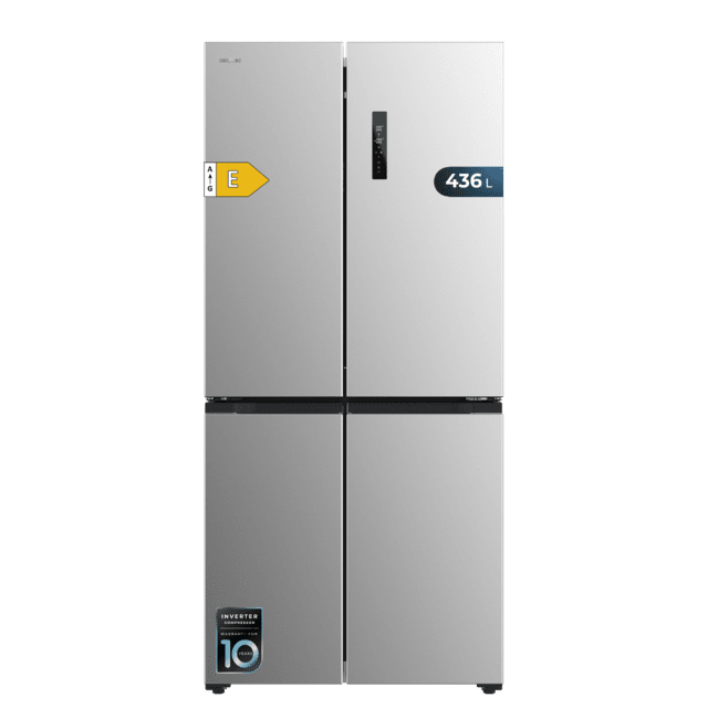 Cecotec Bolero CoolMarket 4D 436 Inox E Frigorífico 4 puertas inox 183cm alto y 83 6cm ancho capacidad 436L compresor Inverter Plus Total No Frost Alarma de puerta abierta clase energética E. Además cuenta con distintos modos