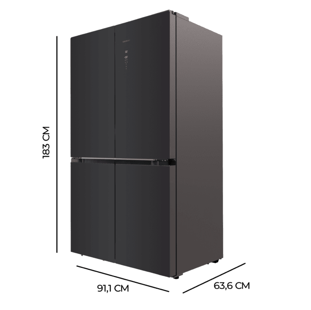Cecotec Bolero CoolMarket 4D 490 Glass E Frigorífico 4 puertas Glass con una gran capacidad de 490 L 183 cm de alto 91 cm de ancho clase energética E y motor inverter plus. Además cuenta con distintos modos como Fast Cooling Ofertas especiales