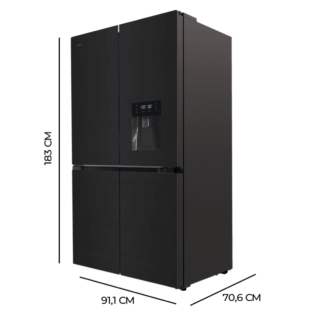 Cecotec Bolero CoolMarket 4D 564 Glass E Frigorífico 4 puertas Glass con una gran capacidad de 564 L 183 cm de alto 91 cm de ancho con dispensador de agua clase energética E y motor inverter plus. Además cuenta con distintos Rebajas de fin de temporada