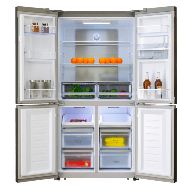 Cecotec Bolero CoolMarket 4D 564 Inox E Frigorífico 4 puertas inox con una gran capacidad de 564 L 183 cm de alto 91 cm de ancho con dispensador de agua clase energética E y motor inverter plus. Además cuenta con distintos mo Precio ultrabajo