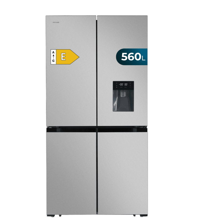 Cecotec Bolero CoolMarket 4D 564 Inox E Frigorífico 4 puertas inox con una gran capacidad de 564 L 183 cm de alto 91 cm de ancho con dispensador de agua clase energética E y motor inverter plus. Además cuenta con distintos mo Precio ultrabajo