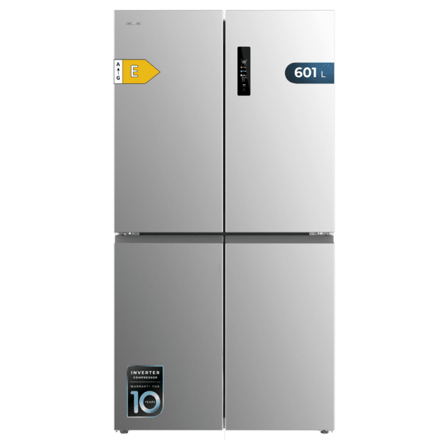 Cecotec Bolero CoolMarket 4D 601 Inox E Frigorífico de 4 Puertas acero inoxidable Capacidad de 601 Litros Ancho de 90.5 cm alto de 177.5 cm Sistema de conservación NoFrost Metal Cooling Cajón Control de Humedad y Cajón conve