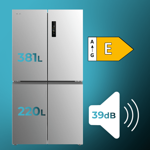 Cecotec Bolero CoolMarket 4D 601 Inox E Frigorífico de 4 Puertas acero inoxidable Capacidad de 601 Litros Ancho de 90.5 cm alto de 177.5 cm Sistema de conservación NoFrost Metal Cooling Cajón Control de Humedad y Cajón conve 2025