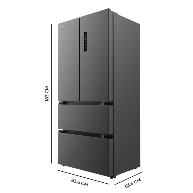 Cecotec Bolero CoolMarket FD 436 Dark E Frigorífico 4 puertas Dark estilo francés con una gran capacidad de 510 L 183 cm de alto 84 cm de ancho clase energética E y compresor inverter plus. Además cuenta con distintos modos Outlet