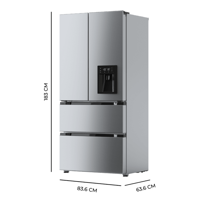 Cecotec Bolero CoolMarket FD 436 WD Inox E Frigorífico puerta francesa inox con dispensador de agua 183 cm de alto y 83 6 cm de ancho capacidad 463L compresor Inverter Plus Total No Frost clase energética E. Además cuenta con Rebajas