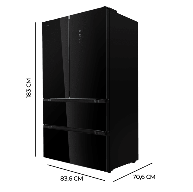 Cecotec Bolero CoolMarket FD 510 Glass E Frigorífico 4 puertas Glass estilo francés con una gran capacidad de 510 L 183 cm de alto 85 cm de ancho clase energética E y motor Inverter plus. Además cuenta con distintos modos co En oferta