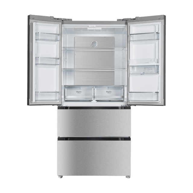 Cecotec Bolero CoolMarket FD 510 WD Inox E Frigorífico 4 puertas inox estilo francés con una gran capacidad de 506 L 183 cm de alto 84 cm de ancho con dispensador de agua clase energética E y compresor inverter plus. Además Rebajas baratas