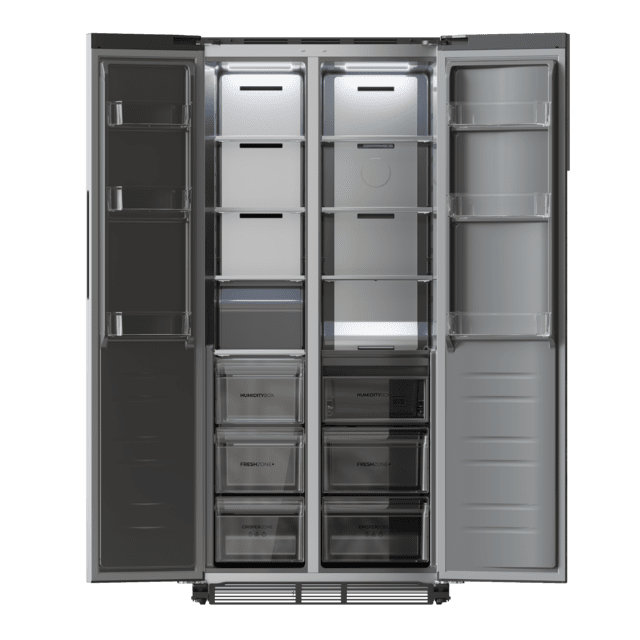 Cecotec Frigorífico americano acero Inoxidable de 436 L de capacidad 184 8 x 84 4 cm clase E Total No Frost Compresor Inverter Plus y Multi AirFlow; y con tecnologías Fast Cooling y Fast Freezing y el Modo Smart y cajón conve Ventas relámpago