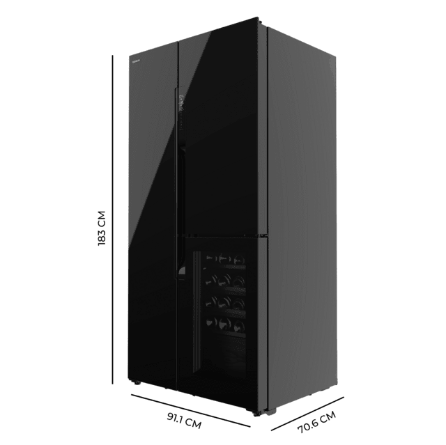 Cecotec Bolero CoolMarket TDW 548 Black Glass E Frigorífico 3 puertas cristal negro con vinoteca 183 cm alto 91 1 cm ancho y 70 6cm profundo capacidad 548L compresor Inverter Plus Total No Frost clase energética E. Además cue Últimos 3 días