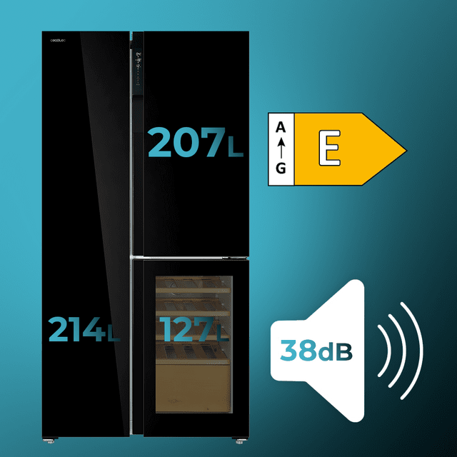 Cecotec Bolero CoolMarket TDW 548 Black Glass E Frigorífico 3 puertas cristal negro con vinoteca 183 cm alto 91 1 cm ancho y 70 6cm profundo capacidad 548L compresor Inverter Plus Total No Frost clase energética E. Además cue Últimos 3 días