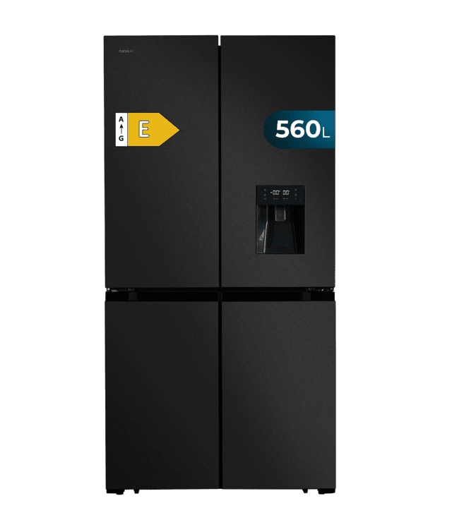 Cecotec Bolero CoolMarket 4D 564 Dark E Frigorífico 4 puertas Dark con una gran capacidad de 564 L 183 cm de alto 91 cm de ancho con dispensador de agua clase energética E y motor inverter plus. Además cuenta con distintos mo ÚLTIMAS EDICIONES
