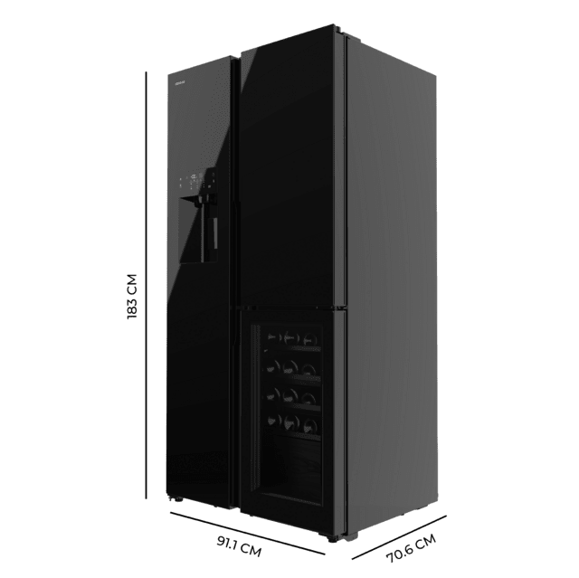 Cecotec Bolero CoolMarket TDW 529 WID Black Glass E Frigorífico 3 puertas cristal negro con vinoteca y Icemaker 183 cm alto 91 1 cm ancho y 70 6cm profundo capacidad 529L compresor Inverter Plus Total No Frost clase energética Precio de fábrica