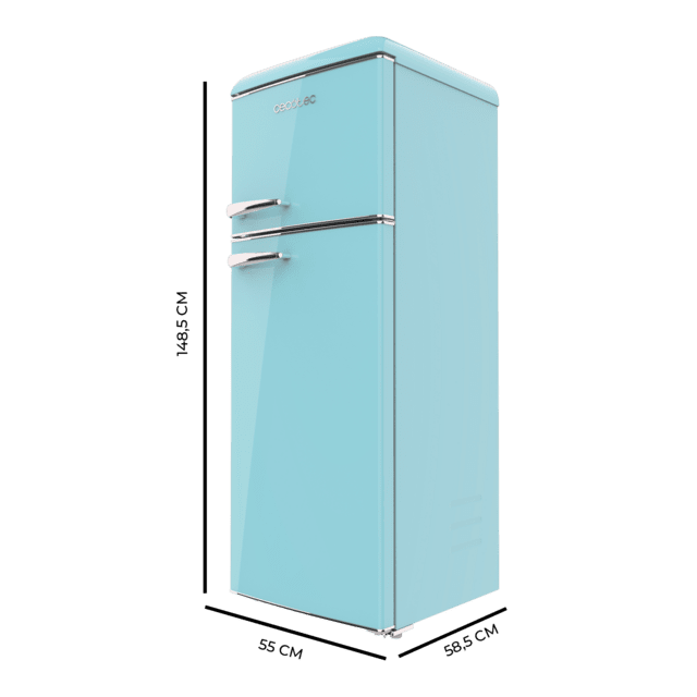 Cecotec Bolero CoolMarket 2D Origin 215 Blue E Frigorífico Retro con capacidad de 215L clase E Luz interior tirador cromado bandejas cristal y control de temperatura. Frigorífico retro / vintage azul 215 L Oferta especial de fábrica