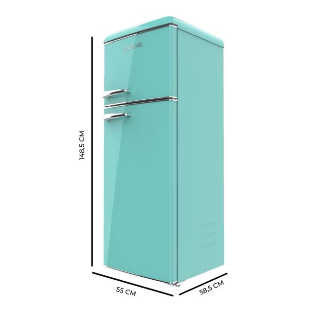 Cecotec Bolero CoolMarket 2D Origin 215 Green E Frigorífico retro con capacidad de 215L clase E Luz interior tirador cromado bandejas cristal y control de temperatura. Frigorífico combi retro / vintage verde 215 L Promoción trimestral