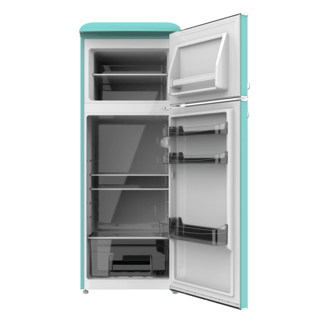 Cecotec Bolero CoolMarket 2D Origin 215 Green E Frigorífico retro con capacidad de 215L clase E Luz interior tirador cromado bandejas cristal y control de temperatura. Frigorífico combi retro / vintage verde 215 L Promoción trimestral