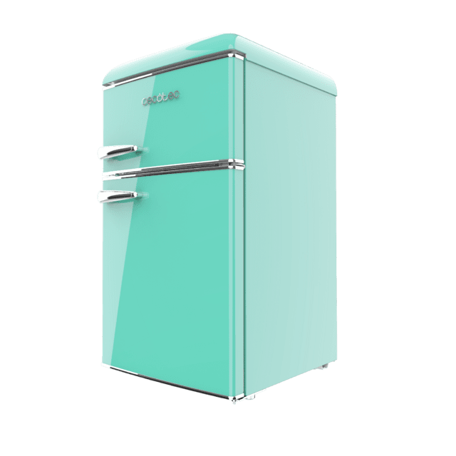 Cecotec Bolero CoolMarket 2D Origin 86 Green E Mini frigorífico retro de dos puertas verde de 89 3cm de alto y 48 7 de ancho con capacidad de 86L clase energética E LED interior y tirador cromado. Mini frigorífico retro de do Envío internacional gratuito