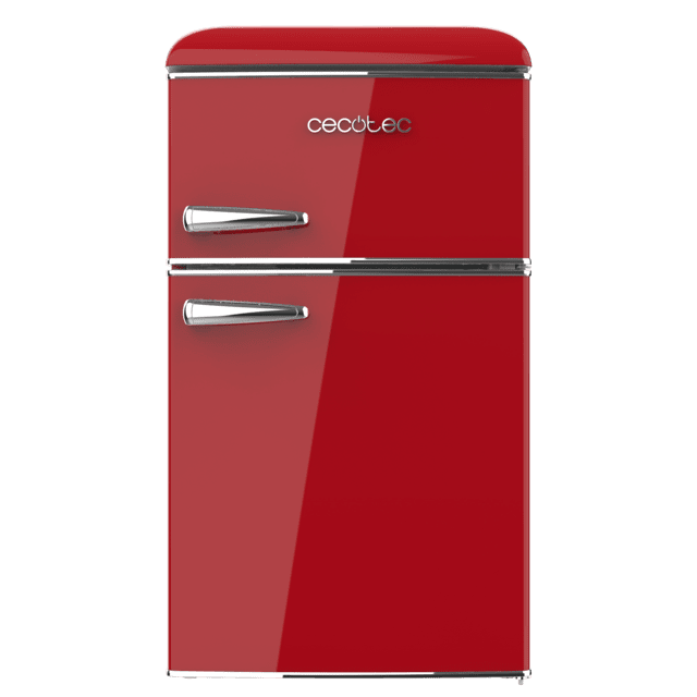 Cecotec Bolero CoolMarket 2D Origin 86 Red E Mini frigorífico retro de dos puertas rojo de 89 3cm de alto y 48 7 de ancho con capacidad de 86L clase energética E LED interior y tirador cromado. Mini frigorífico retro de dos p Tienda de fábrica