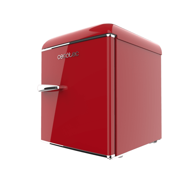 Cecotec Bolero CoolMarket TT Origin 45 Red E Mini frigorífico retro sobremesa rojo de 55cm de alto y 44 7cm de ancho con capacidad de 45L clase energética E Icebox y tirador cromado. Mini frigorífico retro sobremesa Libre de impuestos