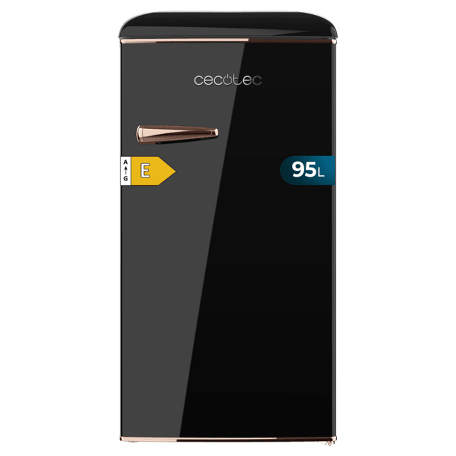 Cecotec Bolero CoolMarket TT Origin 95 Black E Mini frigorífico retro negro de 89 cm de alto y 49 cm de ancho con capacidad de 95L clase energética E Icebox y tirador cromado. Mini frigorífico retro