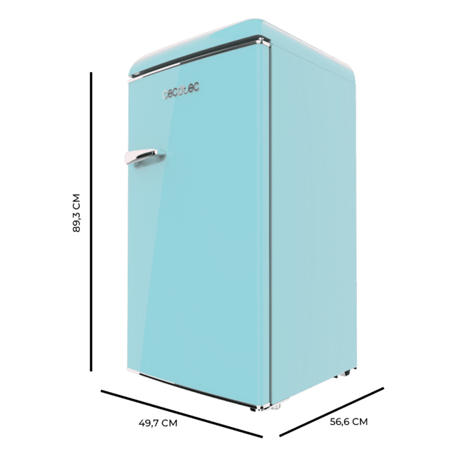 Cecotec Bolero CoolMarket TT Origin 95 Blue E Mini frigorífico retro azul de 89 cm de alto y 49 cm de ancho con capacidad de 95L clase energética E Icebox y tirador cromado. Mini frigorífico retro  Oferta exclusiva