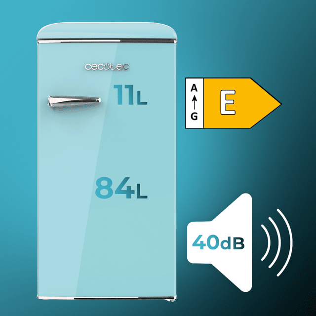 Cecotec Bolero CoolMarket TT Origin 95 Blue E Mini frigorífico retro azul de 89 cm de alto y 49 cm de ancho con capacidad de 95L clase energética E Icebox y tirador cromado. Mini frigorífico retro  Oferta exclusiva