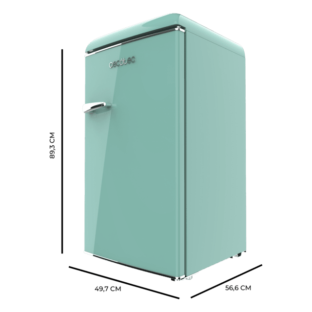 Cecotec Bolero CoolMarket TT Origin 95 Green E Mini frigorífico retro verde de 89 cm de alto y 49 cm de ancho con capacidad de 95L clase energética E Icebox y tirador cromado. Mini frigorífico Última moda