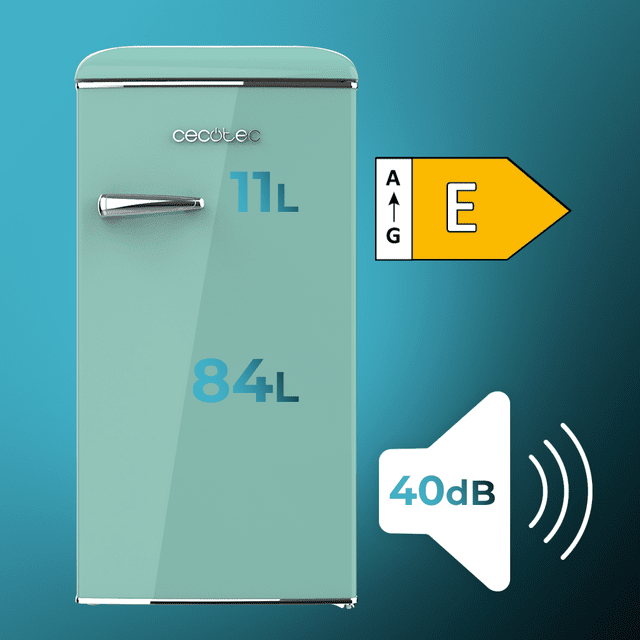 Cecotec Bolero CoolMarket TT Origin 95 Green E Mini frigorífico retro verde de 89 cm de alto y 49 cm de ancho con capacidad de 95L clase energética E Icebox y tirador cromado. Mini frigorífico Última moda