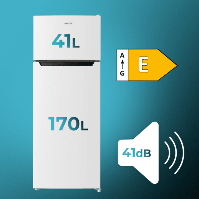 Cecotec Bolero CoolMarket 2D 211 White E Frigorífico de dos puertas blanco 143 de alto y 54 de ancho 211 litros Defrost clase energética E y con modo Fast Freezing Frigorífico Ofertas de temporada