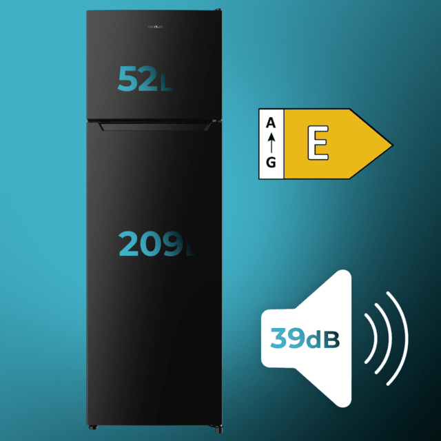 Cecotec Bolero CoolMarket 2D 261 Black E Frigorífico de dos puertas negro 169 de alto y 54 de ancho 261 litros Defrost clase energética E y con modo Fast Freezing Frigorífico de dos puertas Grandes ahorros