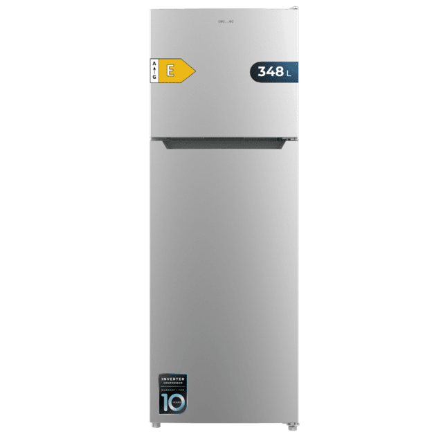 Cecotec Bolero CoolMarket 2D 348 NF Inox E Frigorífico de 2 puertas acero inoxidable de 170cm de alto y 59 5cm de ancho con gran capacidad de 348 Litros y Motor Inverter con 10 años de garantía. Sistema de conservación No Fr