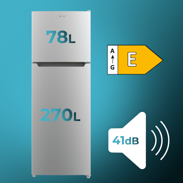 Cecotec Bolero CoolMarket 2D 348 NF Inox E Frigorífico de 2 puertas acero inoxidable de 170cm de alto y 59 5cm de ancho con gran capacidad de 348 Litros y Motor Inverter con 10 años de garantía. Sistema de conservación No Fr Precio ultrabajo