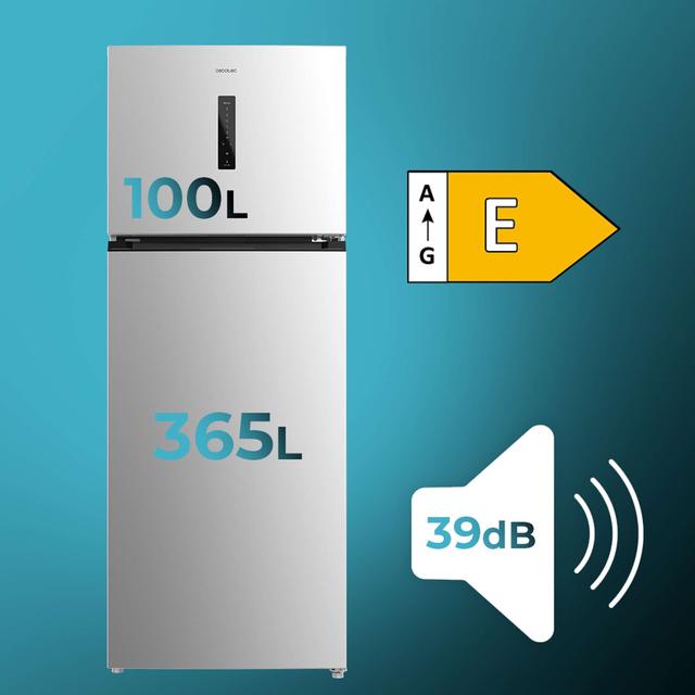 Cecotec Bolero CoolMarket 2D 465 NF Inox E Frigorífico de 2 puertas acero inoxidable de 185 5cm de alto y 70 3 cm de ancho con gran capacidad de 465 Litros y Motor Inverter con 10 años de garantía. Sistema de conservación No 2025