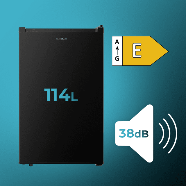 Cecotec Bolero CoolMarket TT 114 L Black Mini frigorífico negro de 83 6 cm de alto y 50 6 cm de ancho con capacidad de 114L clase energética E Crisper Box Luz LED interior función defrost y control temperatura mecánico. Mini Venta caliente