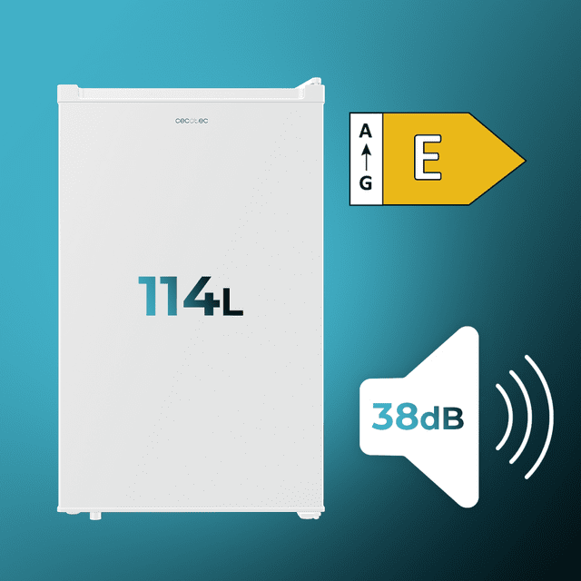 Cecotec Bolero CoolMarket TT 114 L White Mini frigorífico blanco de 83 6 cm de alto y 50 6 cm de ancho con capacidad de 114L clase energética E Crisper Box Luz LED interior y control temperatura mecánico. Mini frigorífico Gran oferta