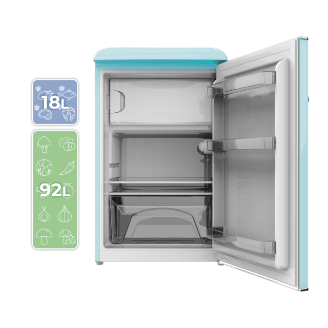 Cecotec Bolero CoolMarket TT Origin 110 Blue E Mini frigorífico retro TT Origin Blue con capacidad de 110L clase E ICEBOX Luz interior. Frigorífico / nevera vintage retro pequeña 110L Rebajas top