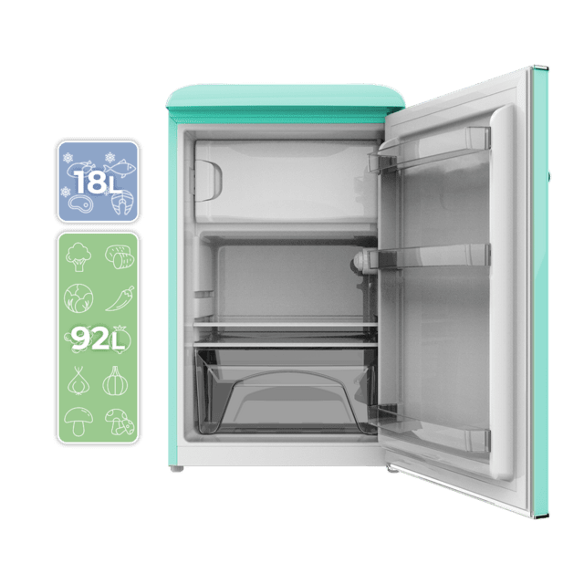 Cecotec Bolero CoolMarket TT Origin 110 Green E Mini frigorífico retro TT Origin Green con capacidad de 110L clase E ICEBOX Luz interior. Frigorífico / nevera vintage retro pequeña 110L Envío gratis