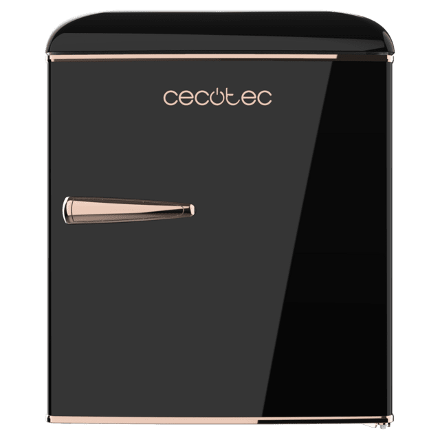 Cecotec Bolero CoolMarket TT Origin 45 Black E Mini frigorífico retro sobremesa negro de 55cm de alto y 44 7cm de ancho con capacidad de 45L clase energética E Icebox y tirador cromado gold rose.  Mini frigorífico retro  Envío gratis