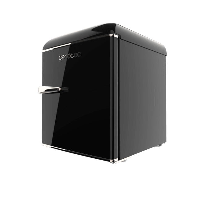 Cecotec Bolero CoolMarket TT Origin 45 Black E Mini frigorífico retro sobremesa negro de 55cm de alto y 44 7cm de ancho con capacidad de 45L clase energética E Icebox y tirador cromado gold rose.  Mini frigorífico retro  Envío gratis