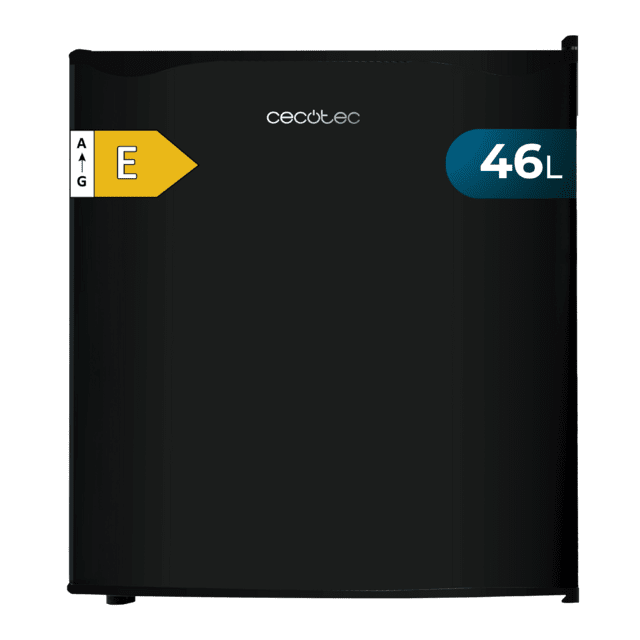 Cecotec GrandCooler 20000 SilentCompress Black E Mini Frigorífico negro compartimento congelador interior capacidad de 46 Litros 48 7 de ancho y 48 cm de alto puerta reversible funcionamiento cíclico clase energética E Mini F