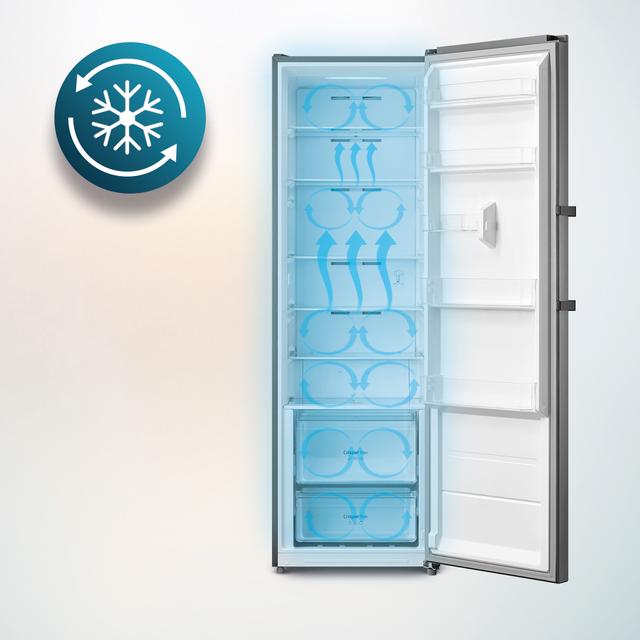 Cecotec Bolero CoolMarket 1D 360 inox E Frigorífico de una puerta con gran capacidad de 362 litros Total No Frost Crisper Box Multi Airflow Fast Cooling Puerta reversible ideal para combinar con un congelador vertical. Motor In Precio de fábrica