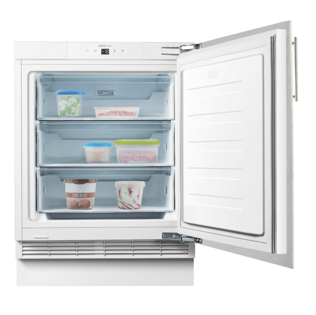 Cecotec Bolero Coolmarket TF BI 101 White E Mini congelador integrable de 101 litros de capacidad clase E con display touch y Fast Freezing. Mini congelador integrable Ahorra y exporta
